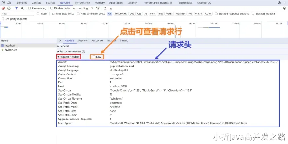 查看请求行、请求头